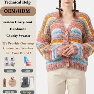 Nouvelle arrivée, veste décontractée <span class=keywords><strong>en</strong></span> tricot faite à la <span class=keywords><strong>main</strong></span>, cardigan <span class=keywords><strong>en</strong></span> crochet à manches longues pour l'hiver, mélange de <span class=keywords><strong>laine</strong></span>, cardigan arc-<span class=keywords><strong>en</strong></span>-ciel pour femmes, <span class=keywords><strong>pull</strong></span> - Product Image 1