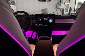 Модернизация 256 цветов, симфоническое светодиодное автомобильное внутреннее освещение, аксессуары для Tesla, модель <span class=keywords><strong>3</strong></span>/Y, 2021-2025, атмосферная световая лента - Product Image 3