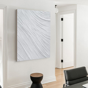 Pintura de textura abstracta hecha a mano, marco blanco, arte de pared minimalista moderno rectangular para decoración de fondo de sofá de sala de estar - Product Image 1