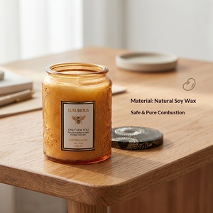 Luxury Embossed Glass Jar Scented <b>Candles</b> Natural Soy Wax Long Lasting Aromatherapy <b>Candles</b> - Product Image 5