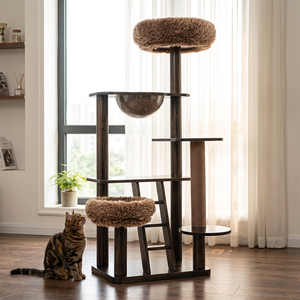 Árbol para Gatos de Madera Maciza de 145 cm con Poste Rascador, Centro de Actividades para Gatos Grandes, Uso en Interiores - Product Image 2