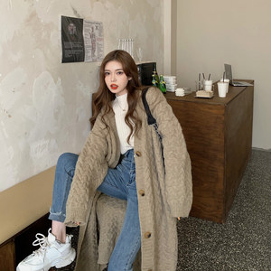 Nueva llegada de tendencia, cárdigans con botones de invierno, suéter para mujer, abrigo de punto largo grueso suelto, cárdigan Maxi de lana con frente abierto para mujer - Product Image 5