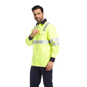 Roadway roupa refletiva de segurança do trabalho, roupa de segurança do trabalho de manga comprida hi vis camisa de segurança ao ar livre tráfego, construção de trabalho