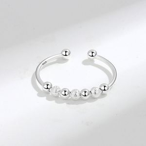 S925 Anti Anxiety Sterling <b>Silver</b> <b>Adjust</b> Spinner <b>Ring</b> With Bead Spinner Fidget <b>Rings</b> for Anxiety Relief Jewelry for Women Men - Product Image 3