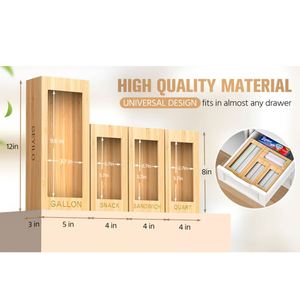 Organizador de Bolsas Ziplock de Bambú para Cajón de Cocina, para Bolsas de un Galón, Cuarto de Galón, para Sándwiches y Bocadillos, Organizador de 4 Compartimentos Separados - Product Image 5