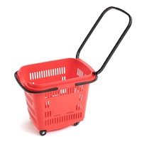 Grand panier de courses en plastique avec poignée et roues, chariot à roulettes pour supermarché, centre commercial, épicerie