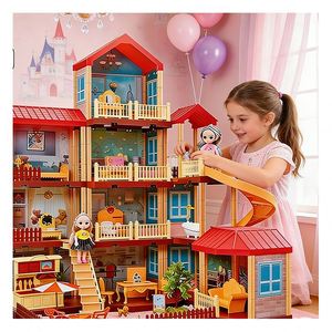 Maison de poupée en plastique pour enfants avec meubles et accessoires, ensemble de jeu créatif pour histoires d'aventure (Maison/Villa) - Product Image 3