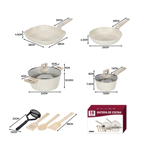 Juego de Ollas y Sartenes Modernas de Cerámica con Revestimiento de Mármol, Tapas de Vidrio, Asas de Baquelita, Antiadherentes, de Aluminio, Aptas para Gas e Inducción, Resistentes al Horno - Product Image 2