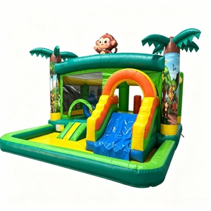 Château <span class=keywords><strong>gonflable</strong></span> commercial Jungle Monkey avec toboggan et piscine à balles, maison de saut <span class=keywords><strong>gonflable</strong></span> pour fête d'anniversaire en plein air - Product Image 1