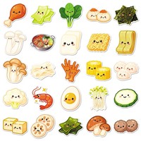 50pcs Stiker Tahan Air PVC Bergaya Kartun dengan Motif Bahan Masakan Hot Pot untuk Mobil, Ponsel, Laptop, Notebook, dan Botol Minum