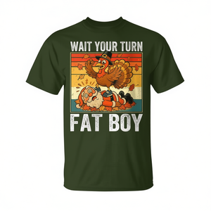 Camiseta de Acción de Gracias Wait Your Turn Fat Boy Turkey Santa - Product Image 2