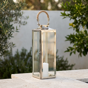 Wholesale Luxury <b>Tall</b> Stainless Steel Candle <b>Lantern</b> with Jute Handle for Home and Porch Decoration - Product Image 1