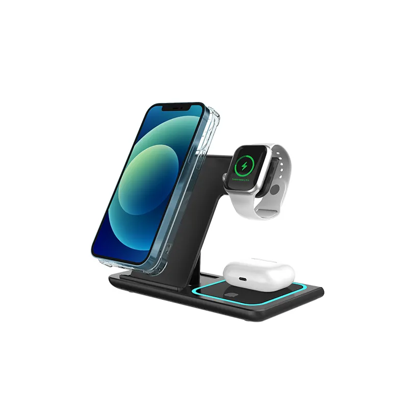 Vertically Horizontally Charging 3 in 1 Wireless Charger Phone Stand With Anti-slip Base