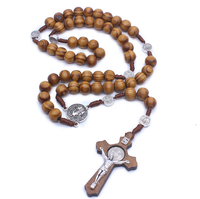 Collier croix en bois fait à la main en gros de haute qualité ornements religieux collier de perles de chapelet catholique