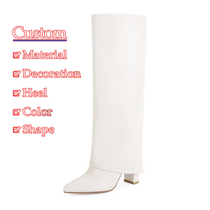 <span class=keywords><strong>Stivali</strong></span> <span class=keywords><strong>Alti</strong></span> da Donna Personalizzati di Fabbrica con Tacco Largo, Cerniera Lunga, Punta Affusolata e Risvolto Sopra il Ginocchio in Finta <span class=keywords><strong>Pelle</strong></span> - Product Image 2