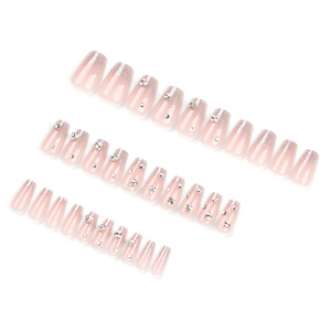 24Pcs Vừa Pháp Long Lanh Màu Hồng Nail Mẹo Tối Giản Móng Tay Với Thạch Báo Chí Trên Móng Tay Giả Lời Khuyên Với 1 Thạch Và Tập Tin - Product Image 3