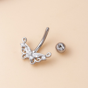 Nuovo stile ventre anello in acciaio inox 14G ventre <span class=keywords><strong>Piercing</strong></span> gioielli zirconi <span class=keywords><strong>farfalla</strong></span> pipistrelli fiore per le donne all'ingrosso - Product Image 5