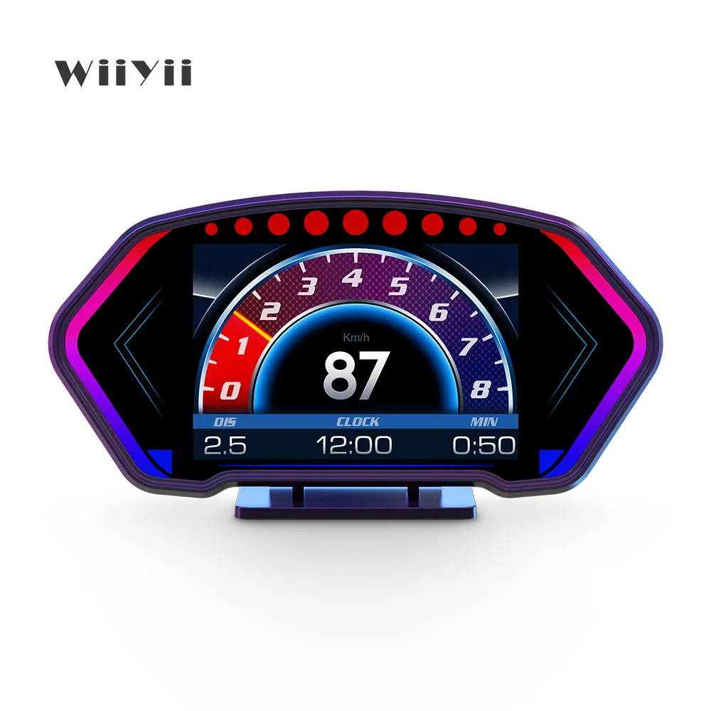 Wiyii من المصنع مباشرة أداة تشخيص أعطال السيارة OBD 2 مقياس P3 معدل تحديث سريع HUD RGB أضواء مقياس السيارات