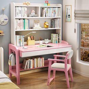Conjunto de escritorio y estantería de madera maciza de 80x60x190cm para niños, estudio, dormitorio, uso doméstico - Product Image 4