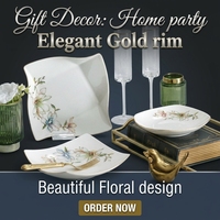 Service de table en porcelaine fine à bord doré de 50 pièces pour mariage et dessert de banquet - Vaisselle de luxe pour la maison et l'hôtellerie