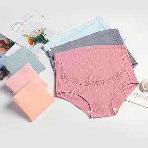 Wholesale LOGO Custom Lace High Waist Comfortable Cotton Female Maternity Fat Women Adjustable Pregnant Panties Underwear