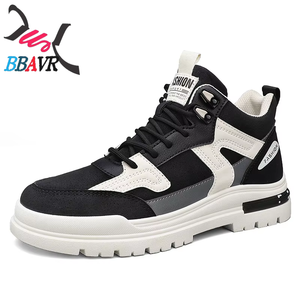 Bottes de travail rétro pour hommes, à semelle épaisse, coupe mi-haute, design tendance, antidérapantes, style décontracté, avec empeigne en maille respirante pour le printemps - Product Image 1