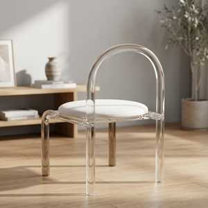 Chaise de salon moderne en acrylique avec coussin blanc, dossier solide, design minimaliste, mobilier de maison - Product Image 3