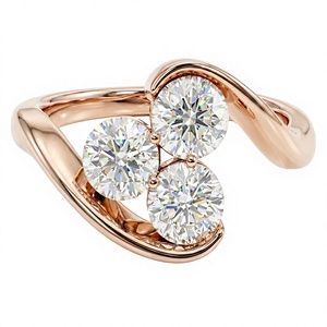 แหวนเพชรทรงกลมเจียระไนแบบบริลเลียนท์สามเม็ด ชุบทอง 18K 14K สำหรับผู้หญิง เหมาะสำหรับเป็นของขวัญหมั้นและวันครบรอบ - Product Image 1