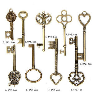 9 pièces/ensemble de grandes clés squelettes vintage en métal bronze antique, <span class=keywords><strong>pour</strong></span> armoire, barillet, ancienne serrure, breloques, cadeau - Product Image 3
