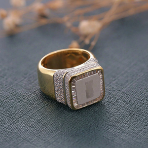 Oversized Iced Diamond 18K Gold Alloy Hip Hop Men's Band Geometric Square <b>Statement</b> <b>Ring</b> IGI Certified for Party Daily Wear - Product Image 1