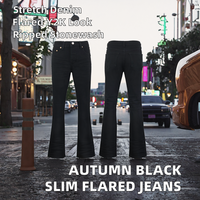 Nouveau Jean Évasé Noir Slim Fit en Denim Élastique Y2K Hip Hop High Street Vintage Respirant Imprimé Tricoté pour Homme – En Stock