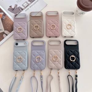 กระเป๋าหนังสะพายไหล่สุดหรูพร้อมช่องใส่บัตรสำหรับ iPhone 17 16 Pro Max 16 15 Plus 14 13 12 พร้อมสายคล้องคอและห่วงคล้อง - Product Image 1
