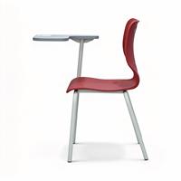 Chaise d'étudiant avec tablette intégrée, tablette d'écriture, coque moulée rouge, structure en acier blanc pour salle de classe, conférences, lecture