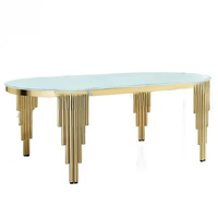 Meubles de réception de luxe en acier inoxydable, verre trempé blanc, table de banquet pour événements, table de mariage