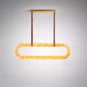 Zèle éclairage linéaire albâtre espagnol marbre lustre cuir marbre suspension pour salle à manger - Product Image 2