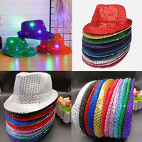 Joylit Sparkly Sequin Fedora Hat Light-Up Trilby pour déguisement Dance Party Occasion de Noël Accessoire de fête de nuit