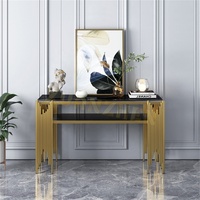 Meuble de salon Xuanzhen, table console moderne en verre miroir, table en acier inoxydable doré, table d'entrée de luxe avec miroir