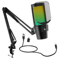 Microphone à condensateur USB VCOM Microphone de bureau filaire pour l'enregistrement de jeux en continu avec support de bras perche