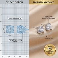 Pendientes de Oro de 18K con Diamantes Redondos de Laboratorio, Engaste de Cuatro Garras, Delicados, Elegantes, Atemporales, Minimalistas, con Cierre de Rosca