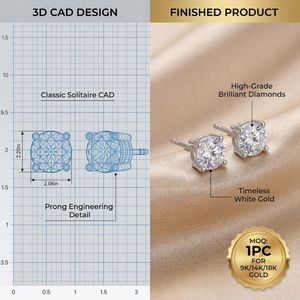 Pendientes Clásicos de Oro Sólido de 9K/14K/18K con Cuatro Garras y Diamante de Laboratorio Redondo Brillante para Joyería Minimalista - Product Image 3
