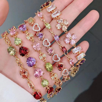 CM YIM Bracelet Cœur Trèfle Poire en Laiton pour Femme, Bijou Design Plaqué Or avec Zircon et Diamants, Charme pour Dame