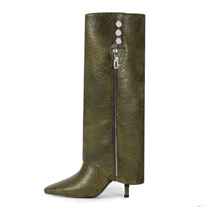 Botas Altas Plegables por Encima de la Rodilla para Mujer, Talla Grande 45, Tacón Fino Alto, Punta Puntiaguda, Estilo Stiletto, para Vestir - Product Image 5