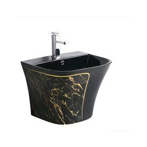 Lavabo mural en céramique noire Aivijia avec bordure dorée, à un seul trou, moderne, pour salle de bain - Product Image 5