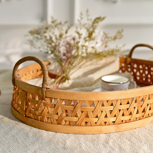 Plateaux de service ovales en bambou naturel et rotin tressé pour la décoration de la maison de style farmhouse - Product Image 5