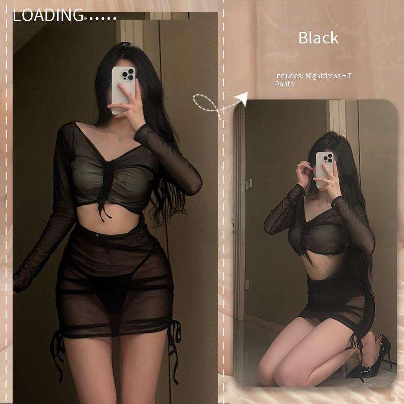 Black [mesh wrap hip dress]