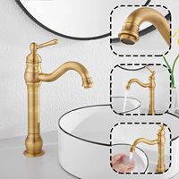 Robinet de lavabo de salle de bain en céramique moderne en laiton antique, poignée unique, un trou avec drain escamotable