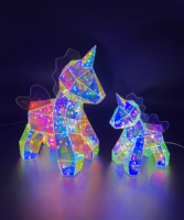 Figurine de licorne irisée mignonne et moderne en résine PET avec lumières LED, faite à la main, écologique, décoration d'intérieur, cadeau de remise de diplôme ou de fête