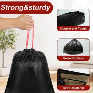 <b>Large</b> 13 39 55 Gallon Heavy Duty Drawstring Eco Friendly Security Side Gusset Plastic Trash Bags 120 Liters 100pcs Black - Product Image 2