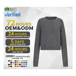 100 pure cashmere sweaters manufacturers custom high quality gray solid color 100% cashmere crop knit girl ladies women sweater