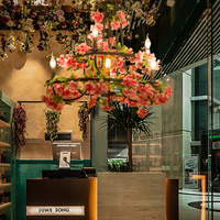 Lustre de bar transparent de style industriel rétro fleurs pastorales plantes vertes lampes à corde de chanvre pour comptoir de pub de restaurant d'hôtel